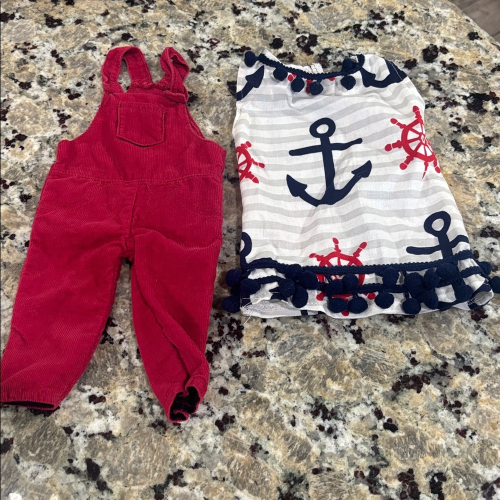18 inch doll lot of 9 pieces doll clothing - pjs dress overalls tops bottoms - Picture 6 of 13